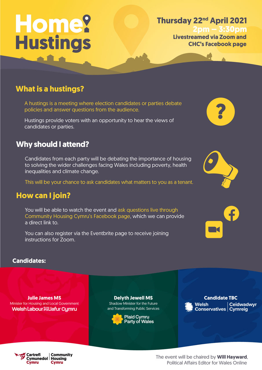 Home Hustings A4 poster on what, why, and how regarding Hustings