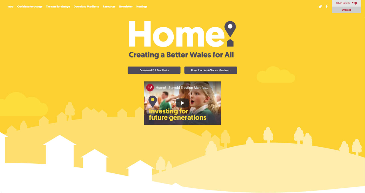 Home campaign website landing page with embedded video